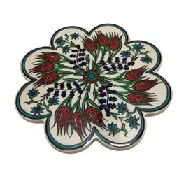 Artnicea Turkish Trivet Ceramic Tile Art Iznik Style Floral 7in Turkey Vintage