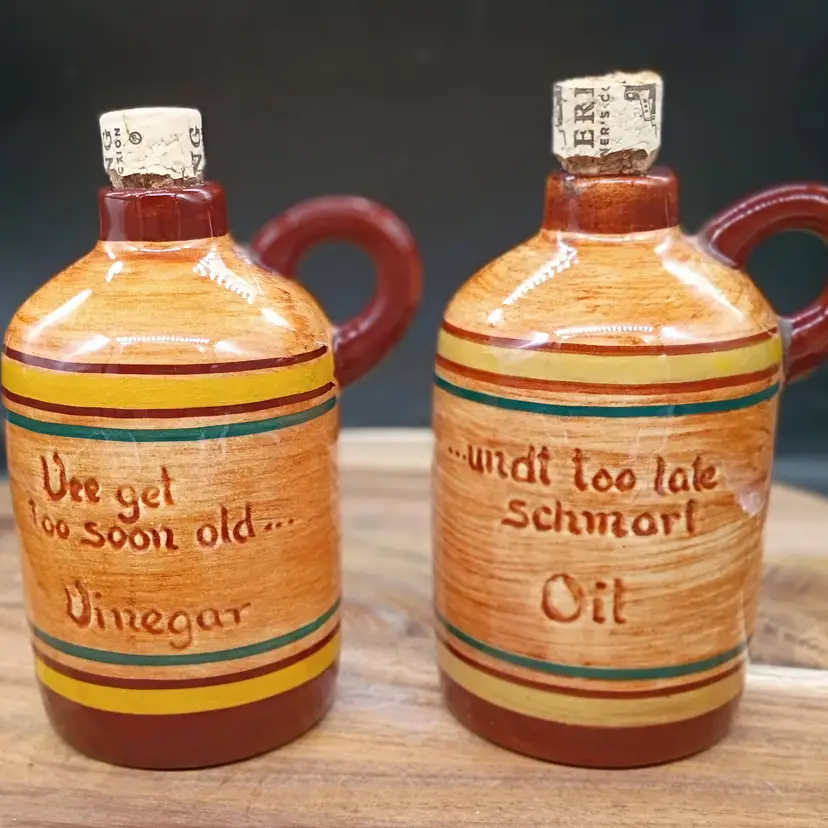 Pennsbury Pottery mottoware oil & vinegar bottles replacement corks