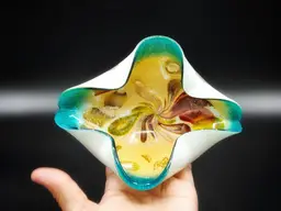 026 Vintage Murano Glass Aventurine Gold Foil Tutty Frutty Trinket Dish 7"