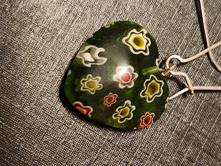 Green And Red Millifiori Heart Earrings