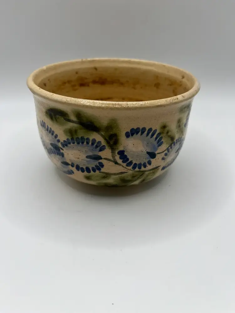 Small Vintage Studio Pottery Bowl Floral Signed 1975