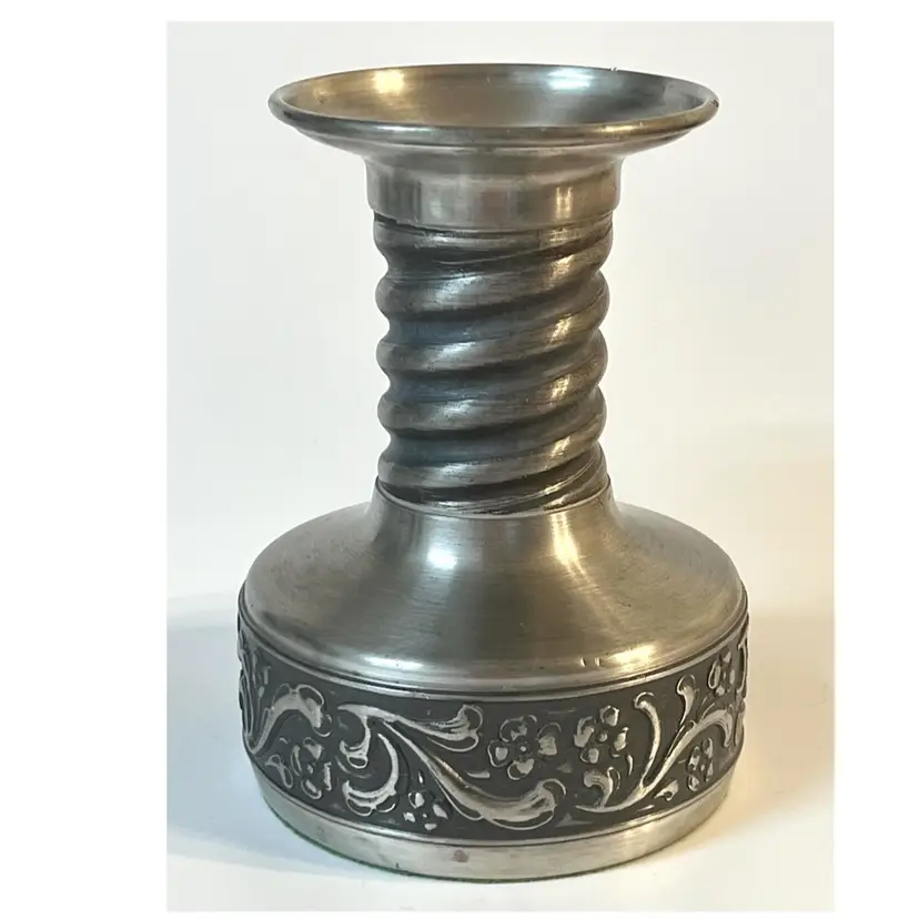 Eik Tinn Norway Stamped F520464 Handmade Pewter Tealights Votive Candle Holder Ornate Floral Base Pattern 6 in Height