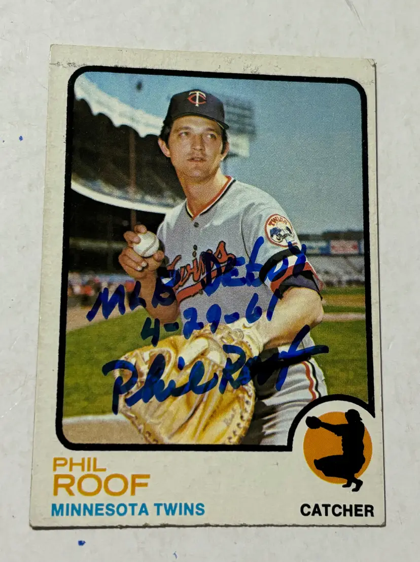 1973 Topps # 598 Phil Roof Minnesota Twins Signed Vintage With Inscription Mlb Debut