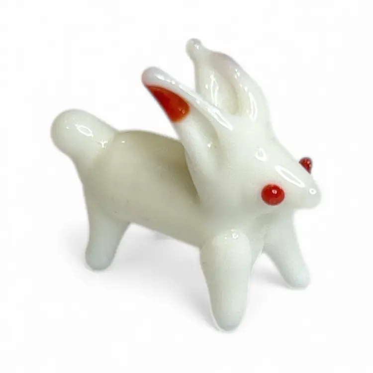 Mini Handblown White Rabbit Art Glass Figurine And Christmas Stocking