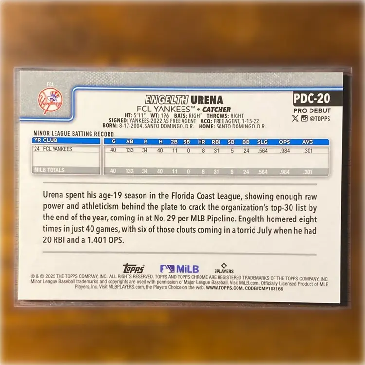 2025 Topps Pro Debut Engelth Urena Black Refractor /10 Yankees