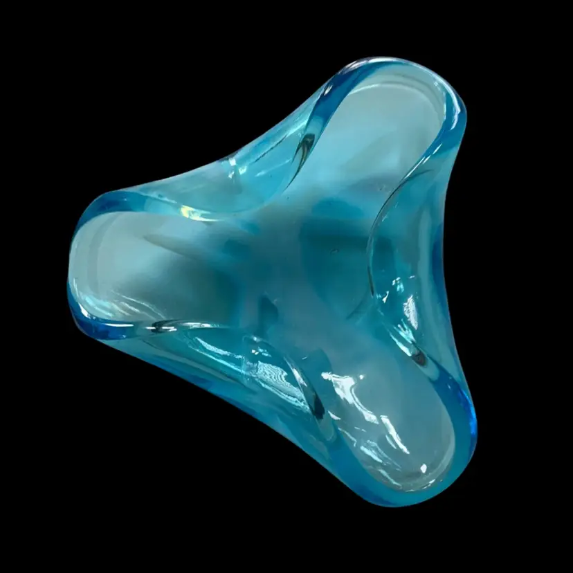 #01 Blue w/White Swirl Art Glass Ash Tray Small Bowl 4”x 1.5”-READ