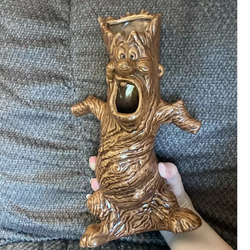 Ceramic Tree Trunk Vase with Face 6” X 3” X 12”