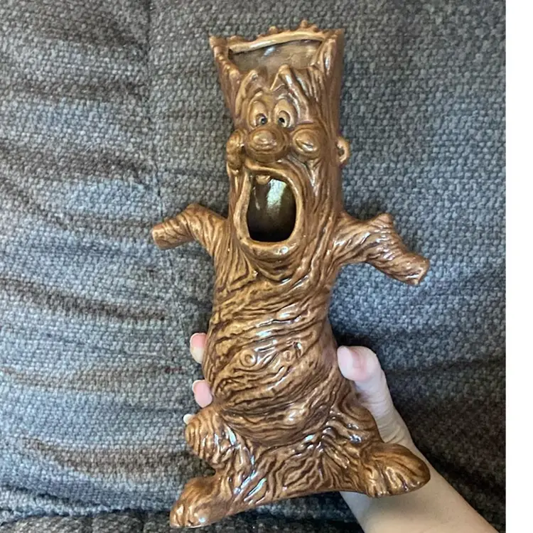 Ceramic Tree Trunk Vase with Face 6” X 3” X 12”