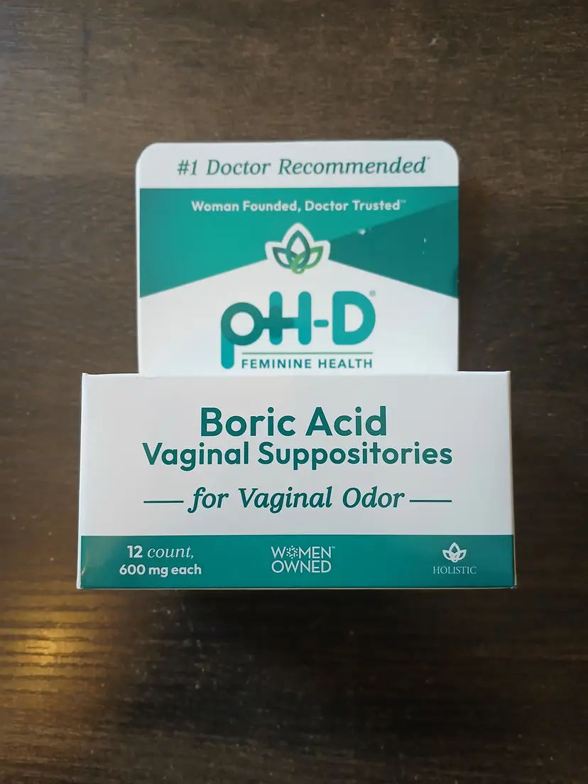 Ph-D Feminine Health Boric Acid Vaginal Suppositories 12ct 600mg Exp 02/2027