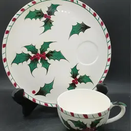 #01 - Vintage Lefton Holly Candy Cane Snack Set Original Box