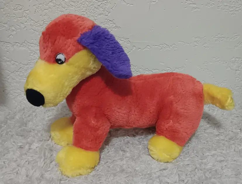 1980s Toy Works LLC Color Block Dachshund Plush Stuffed Animal Carnival Cleaned