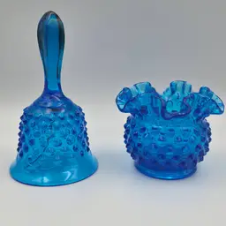 Fenton Colonial Blue Hobnail Bell and Vase.