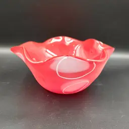 Vtg Red Art Glass Bowl With Spots
