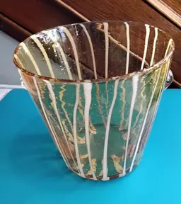 Vintage Murano Ice Bucket Amber & White Art glass