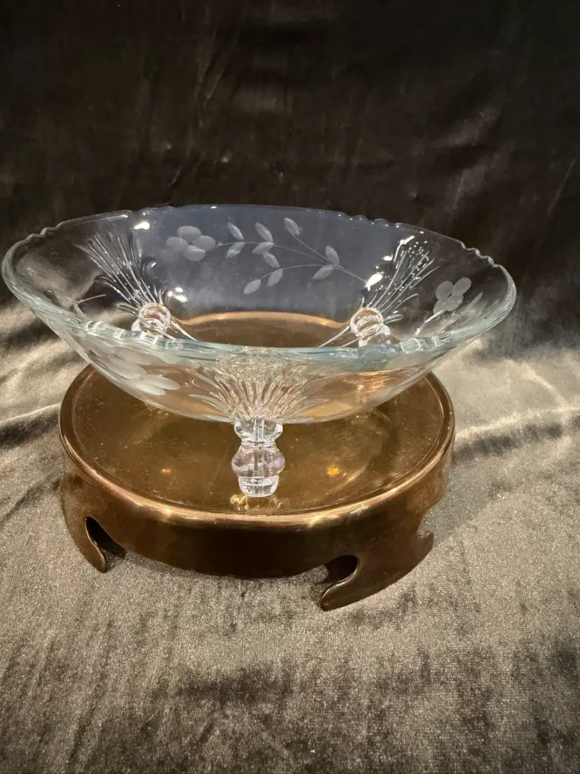 Beautiful Vintage Cornflower Etched Footed Glass Bowl