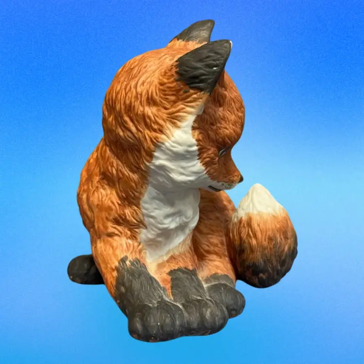 Vintage Franklin Mint "Outfoxed" Baby Red Fox And Ladybug