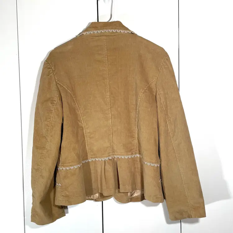 Vintage Women’s XL Tan Corduroy Blazer Jacket Embroidered Lined