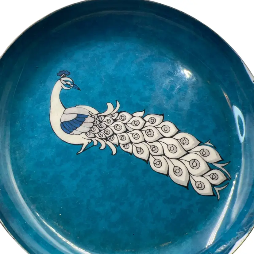 Peacock 🦚 Enamel On Brass Dish 5.5”