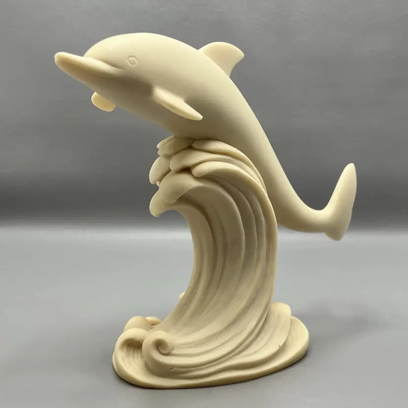 Valentino 7” Tall Soap Stone Dolphin Ocean Wave Detailed Figurine Statue Italy