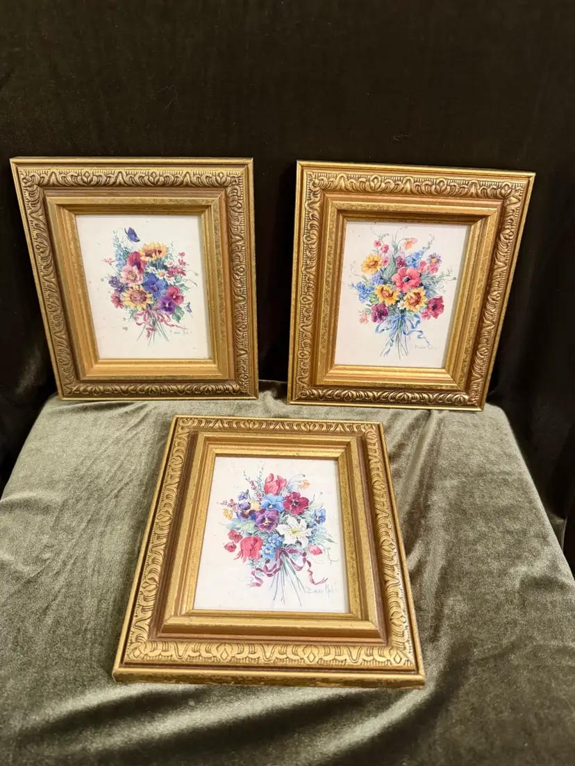 Beautiful Barbara Mock Framed Floral Art Prints Set of 3