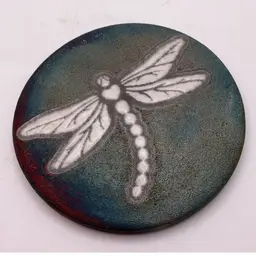 LBB Raku Pottery Dragonfly Studio Art SIGNED J Diller 4”D Paperweight or Coaster?