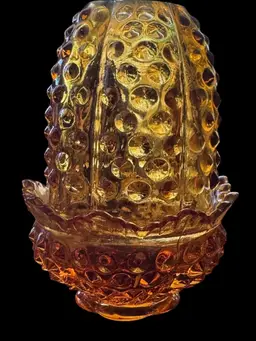 Fenton Amber Fairly Lamp Hobnail Glass Votive 4 3/4" x 3 1/4"