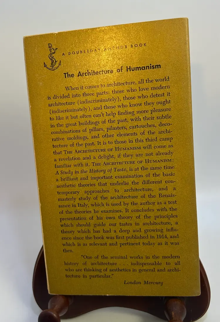 Vintage 'The Architecture of Humanism' by Geoffrey Scott Paperback Book 1954 anchor Doubleday Books