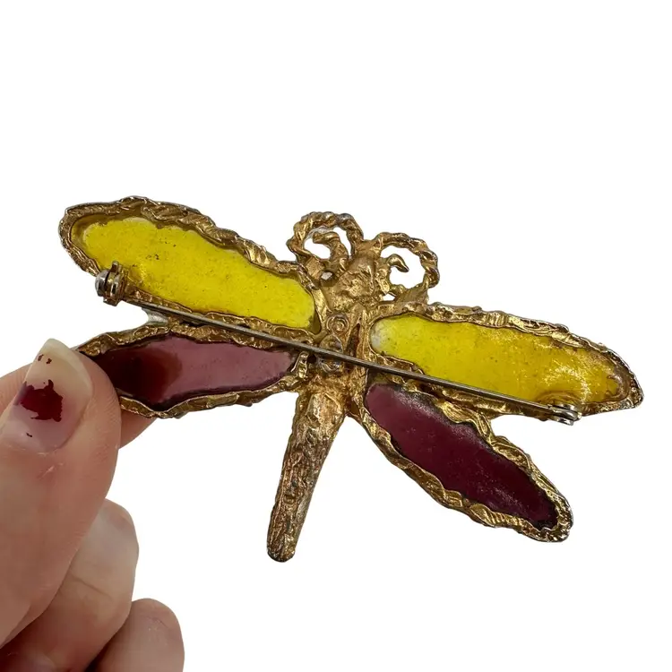 Vintage Joy Les Bernard Resin Plique A Jour Stained Glass Dragonfly