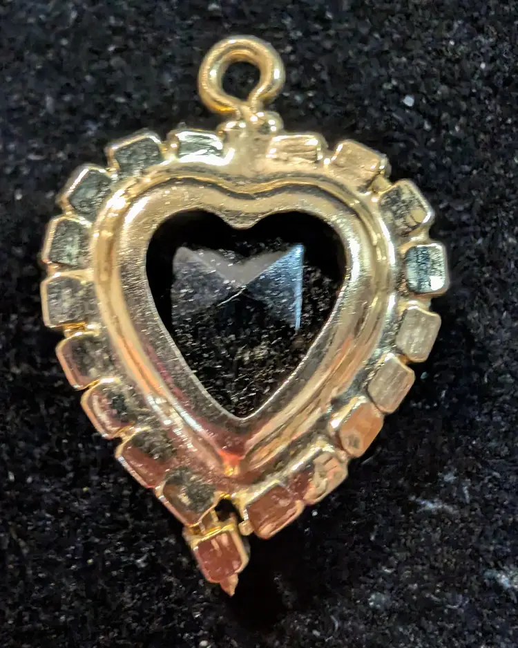 Vintage Blackstone Heart Pendant with Champagne Rhinestones.