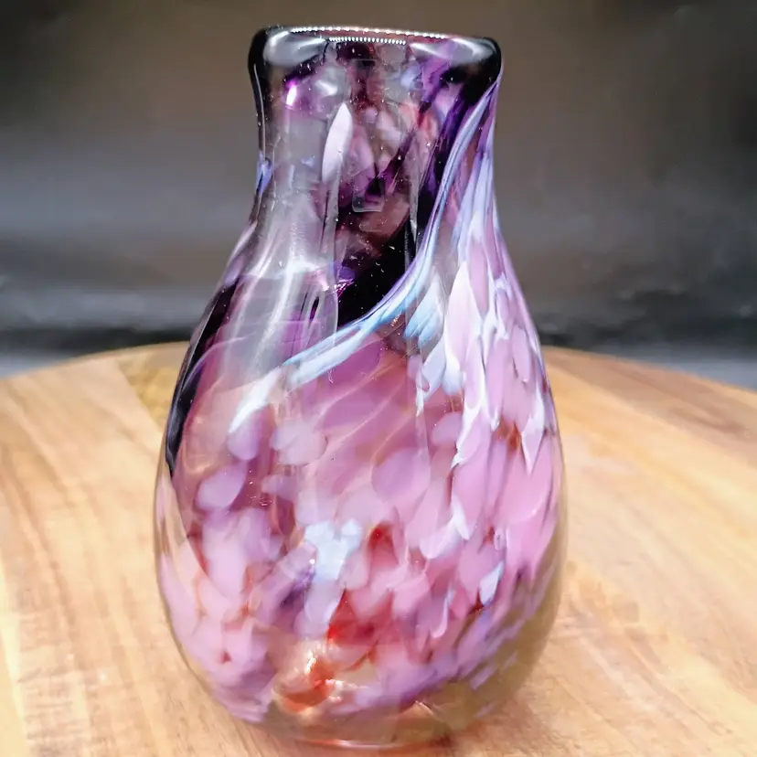 Charles Correll Signed Art Glass Vase Mottled Purples 5" Dated 1997.