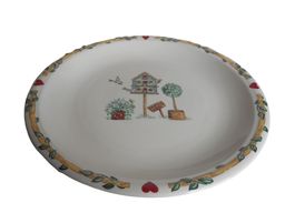 Vintage Thomson Pottery Birdhouse Topiary 12" Chop Plate Dish Platter #1
