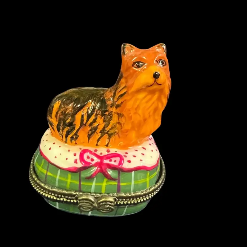 027. Little Yorkie On A Pillow Trinket Box 1.75” X 2.25”