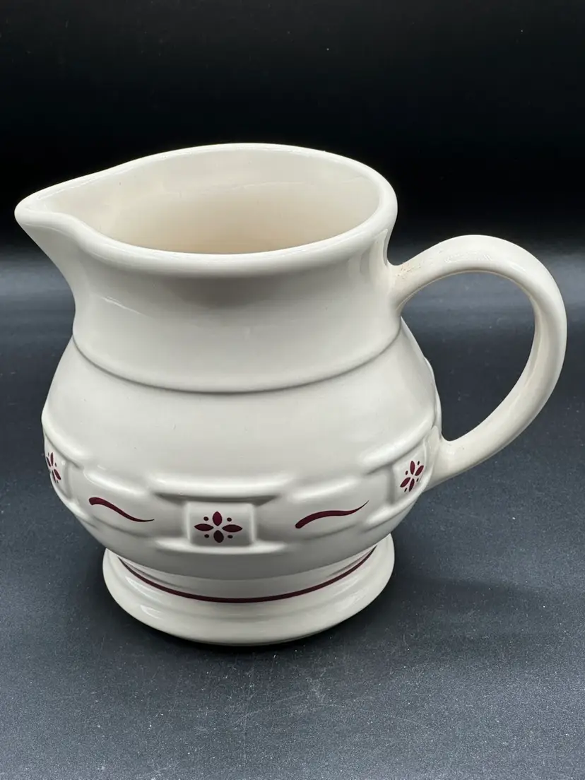 Longaberger Baskets Pottery Classic Cream and Red Small Juice Pitcher