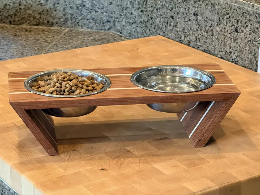 Cat Food Stand, Hardwood, Modernist Style