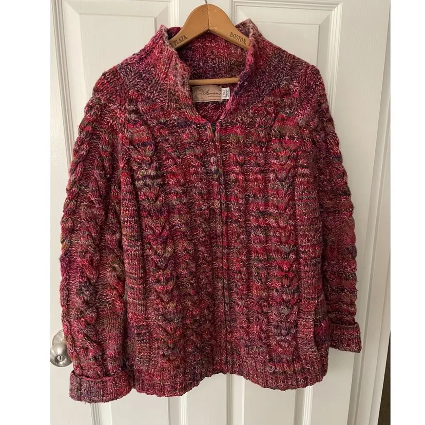 Vintage Handmade Amano 100% Wool Woman's XL Zip Up Sweater