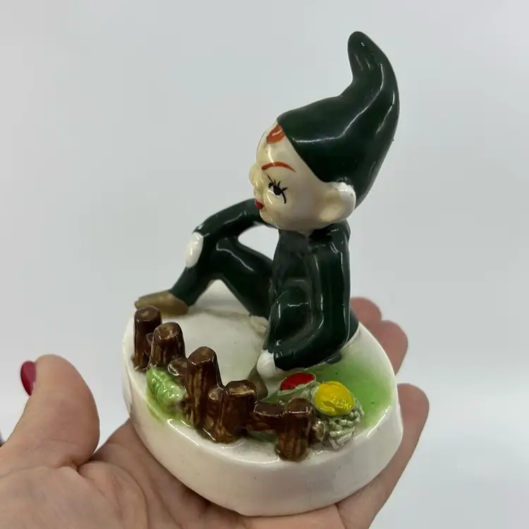 Mid Century Green Pixie Elf Figure 4”