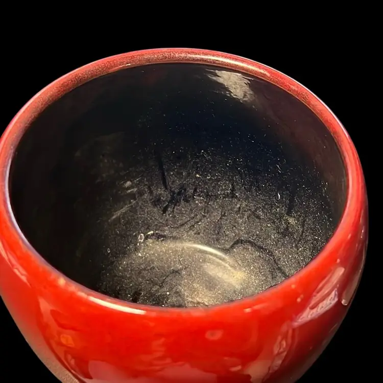 Vintage West Germany Redware Pottery Bowl /planter Deep Red, Marked, 5” Deep No Chips Or Cracks