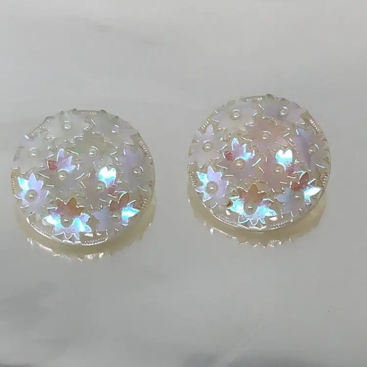 Vintage Germany Iridescent Glass Floral Clip-On Earrings