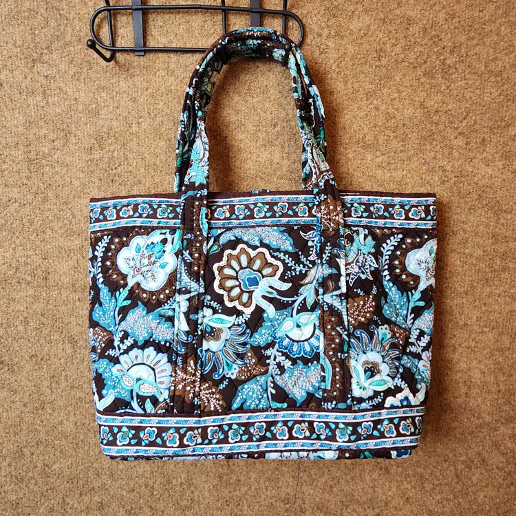 5pc Vera Bradley Set Java Blue Floral Blue/Brown Tote Wallet Glasses Case Makeup