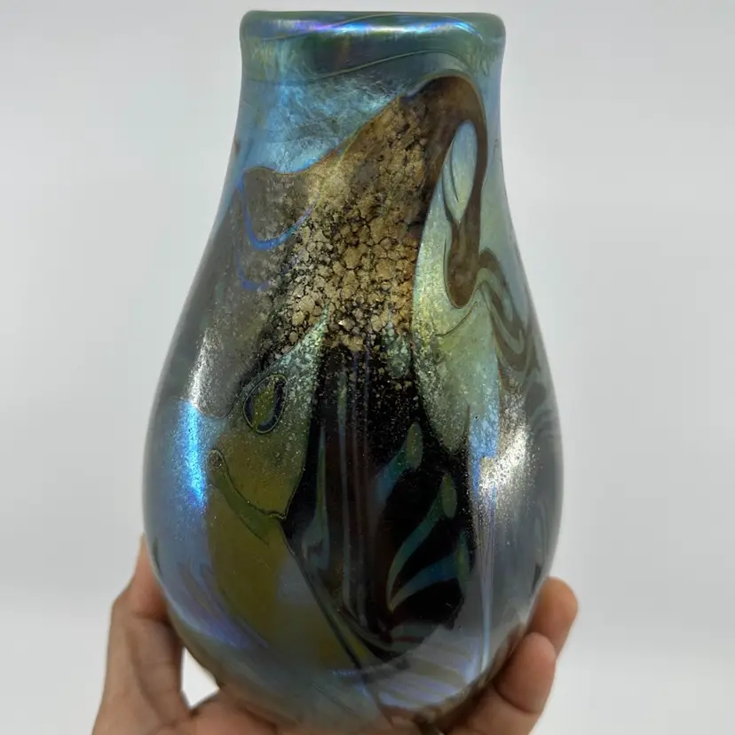 Vintage John Barber 1978 Hand Blown Art Glass Vase Signed