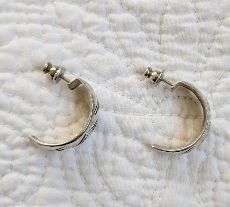 Vintage Sterling Silver Partial Hoops with Etched Native American Design