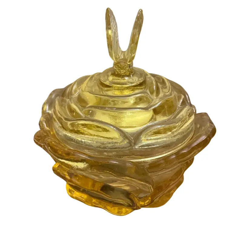 Fenton Vintage Candle Glow Glass Cabbage Rose With Butterfly Finial Candy/Trinket Dish 5.5” X 4.5”