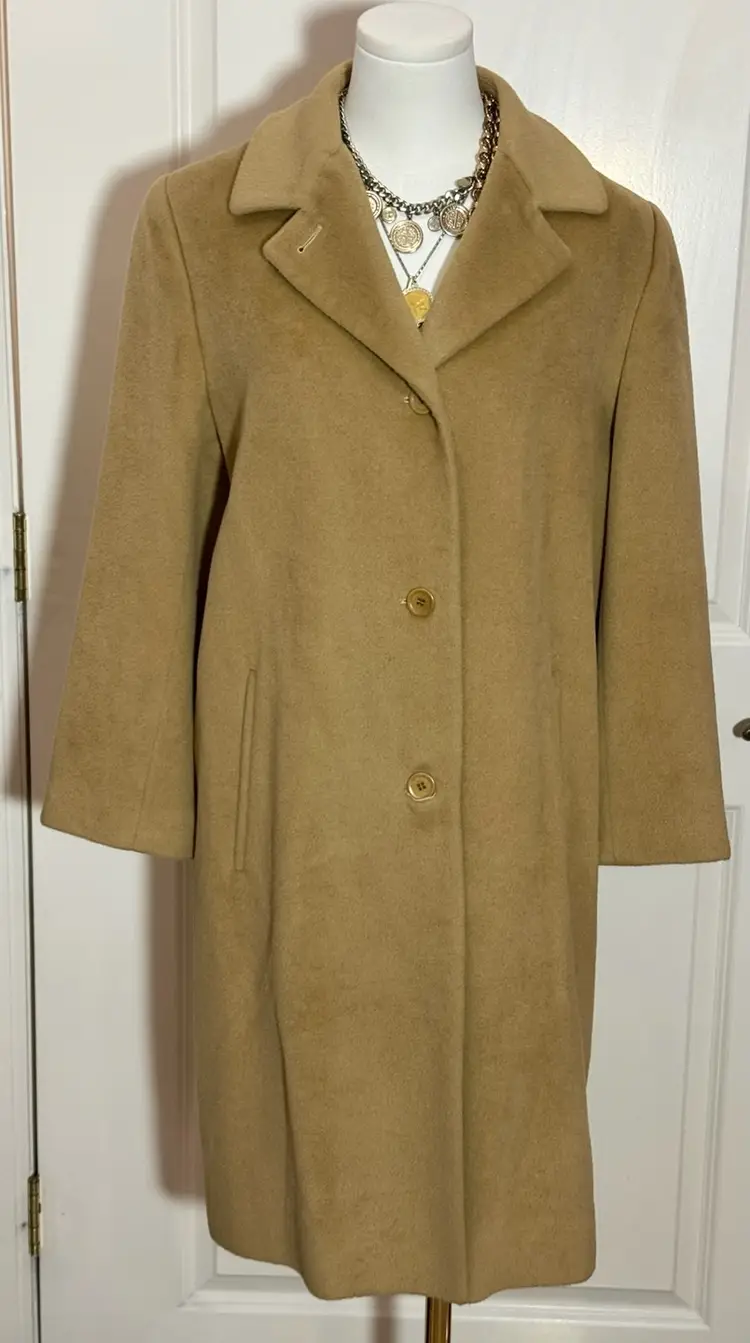 003.  Coat Camel Cashmere Vintage Calvin Klein Midi/Maxi Measurements In Photos