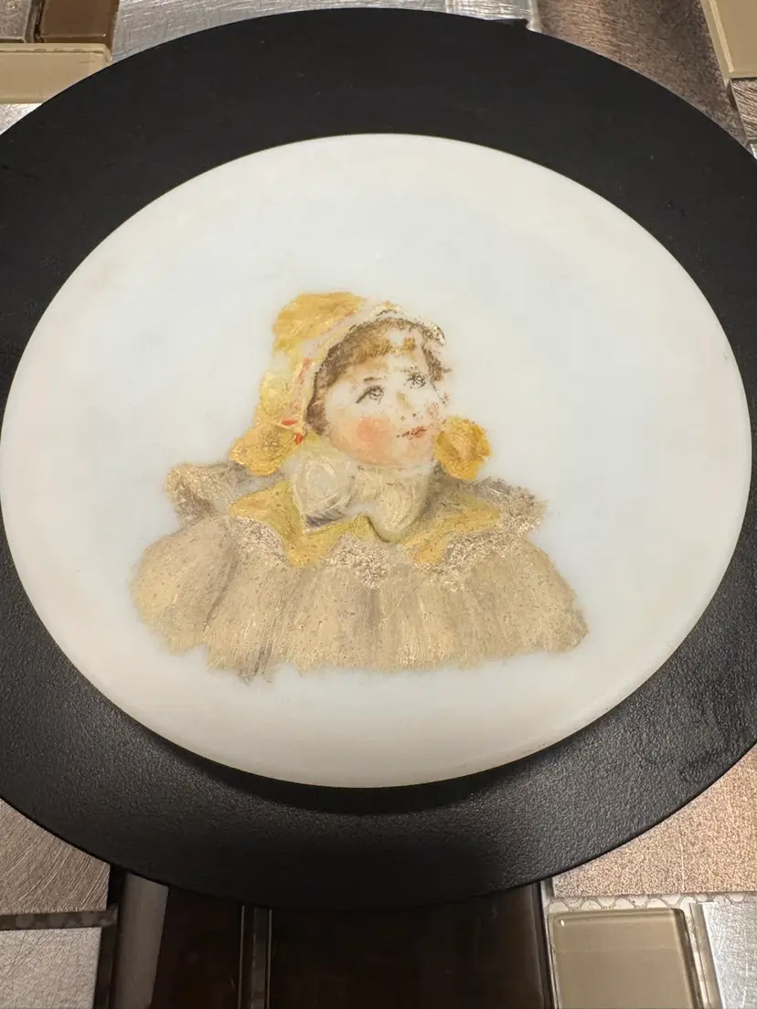 Victorian Milk Glass 5.5" Plate Girl's Portrait Antique Bohemia Hand Painted