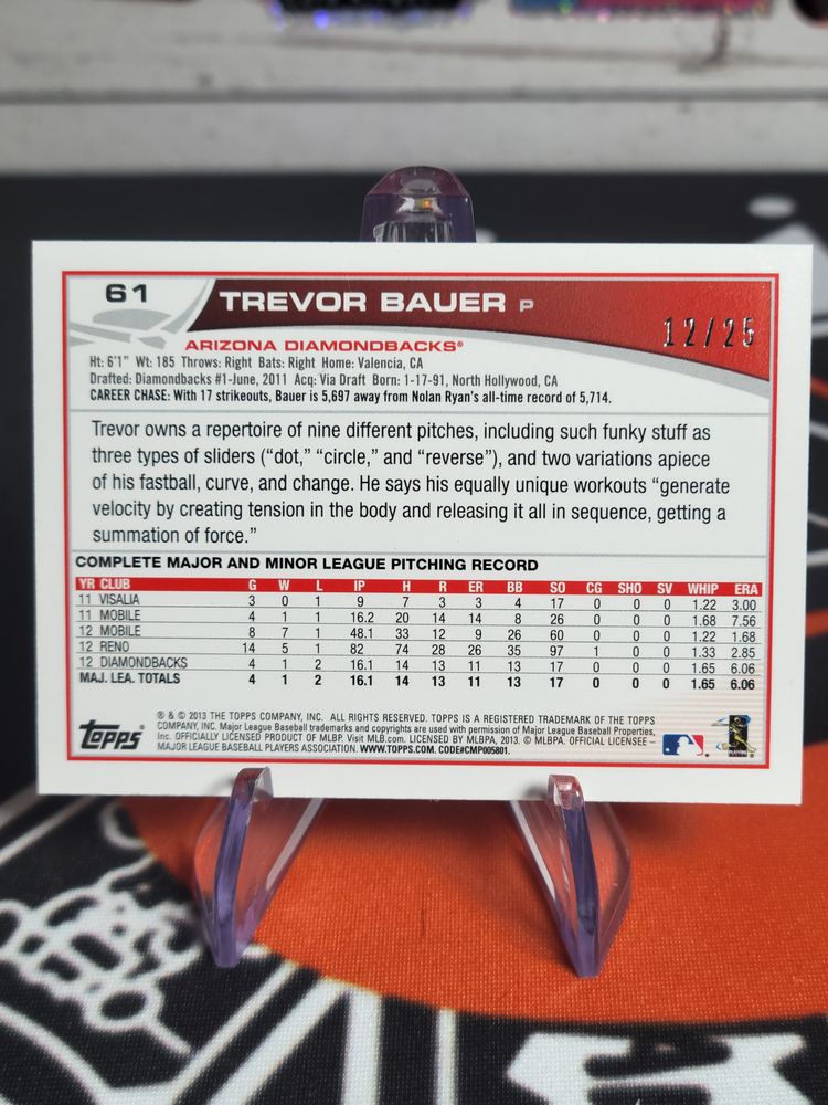 Trevor Bauer 2013 Topps Baseball Mini #61 Arizona Diamondbacks Pink 12/25