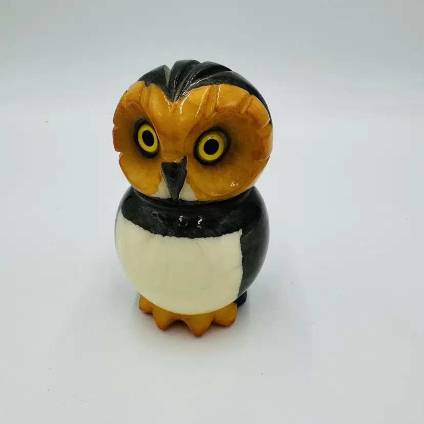 Ducceschi Alabaster Owl Figurine Italy Hand Painted Bird Nature Home Decor