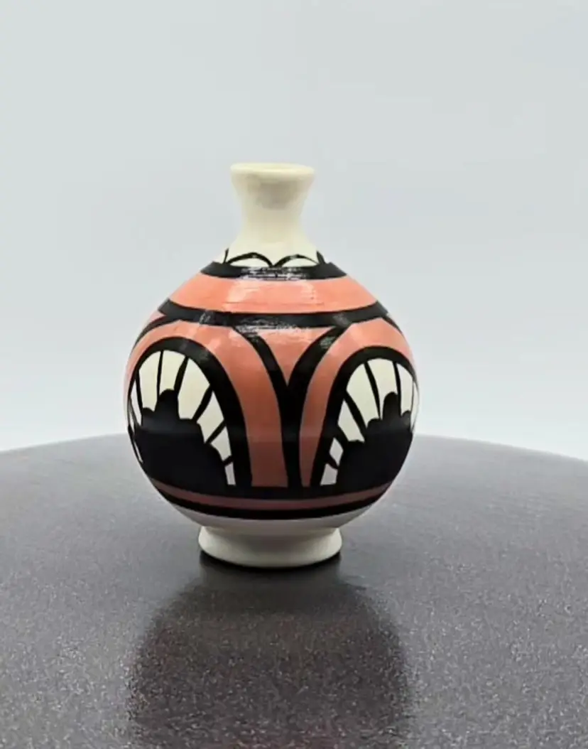 Vintage Desert Pueblo Pottery Signed Betty Selby 4.5” High Hand Painted. Weed pot style.Signed and numbered 497.