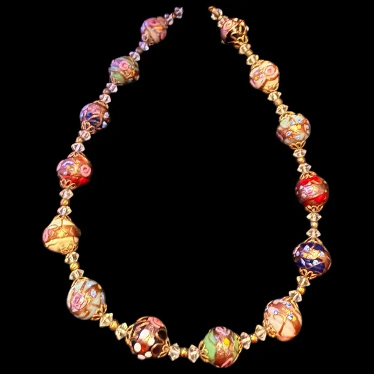 Murano Glass Wedding Cake Beaded Necklace 17”