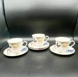 Epoch Exclusives Summer Meadow Floral Butterfly Cups (3) & Saucers (4)