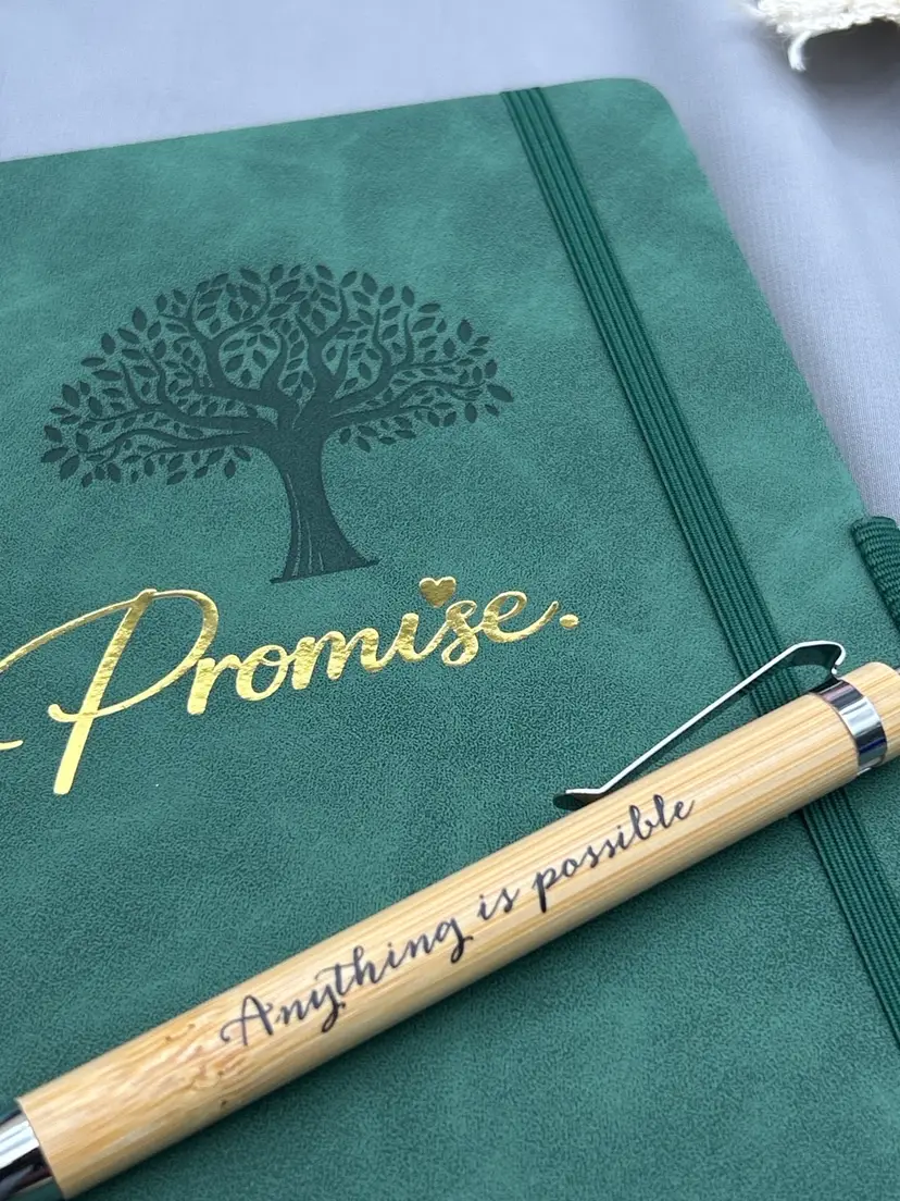 #01 Promise Collection Leather Bound Hunter Green Journal w/ Bamboo Pen – Promise Tree Embossed, Elastic Closure, Lined Pages, Inspirational Gift Notebook